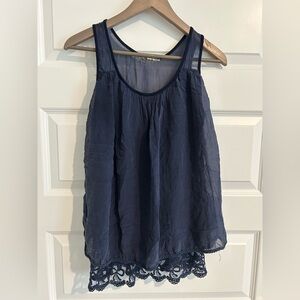 Prontomoda Giusy Silk Sleeveless Top Navy Blue Size S